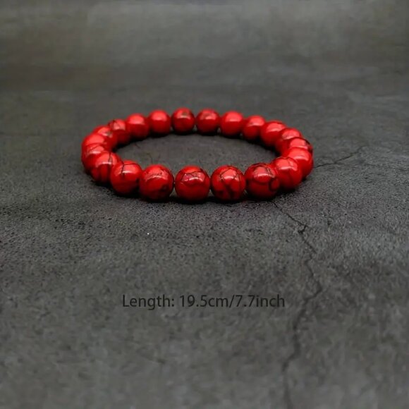 10mm Red Synthetic Turquoise Beaded Bracelet - Picture 3 of 3